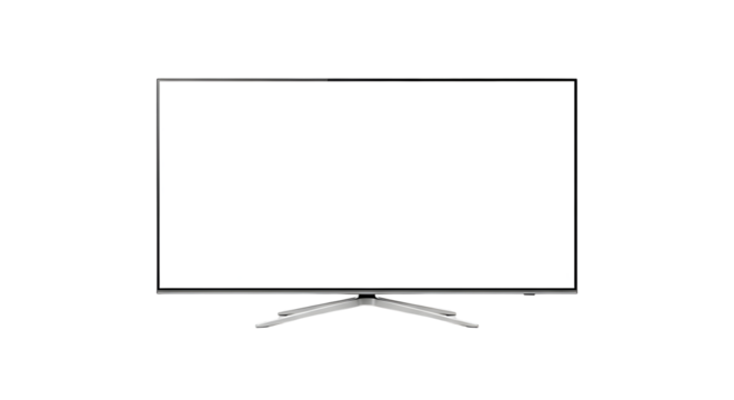 Modern Flat Screen Television Display on a Sleek Stand, Perfect for Home Entertainment or Office Use