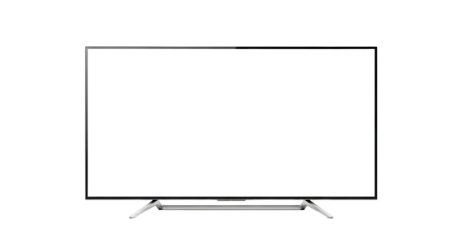 Modern flat-screen television with a clean white background for display