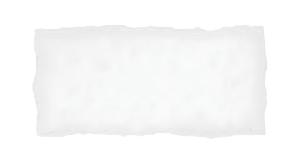 A close-up shot of a torn piece of white paper, with a subtle texture and irregular edges, isolated on a white background