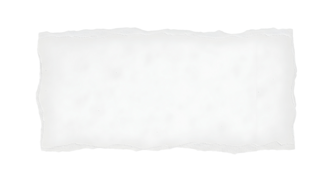A close-up shot of a torn piece of white paper, with a subtle texture and irregular edges, isolated on a white background
