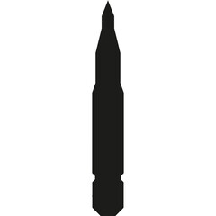 Black Silhouette Of A Bullet Or Missile With A Sharp Point Against A White Background symbolizing power and threat in a minimalist graphic design