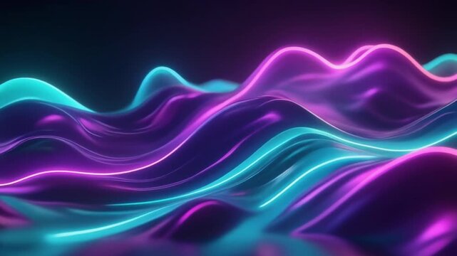 Abstract neon waves glowing in vibrant pink and blue colors creating a futuristic and modern background with smooth lines and reflections - Powered by Adobe