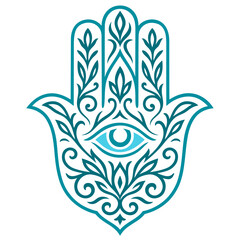 Hamsa Hand mit Auge - Mystisches Ornament als Vektor im modernen Tribal Stil in mint.