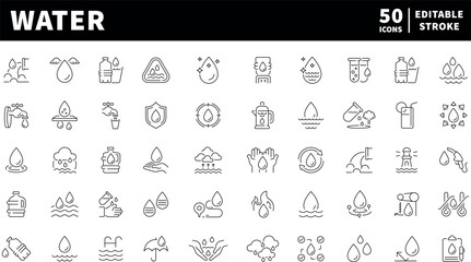 Water conservation icons set. editable line icons, outline, eco.friendly symbols