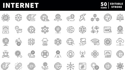Internet and communication icons set . editable line icons, outline, network symbols