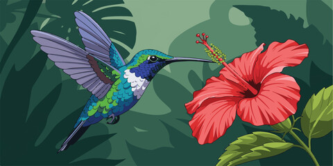 hummingbird and flowers