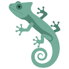 Green Gecko Lizard Climbing and Curled Tail Isolated on White Background