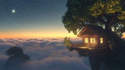 Dreamy Treehouse Retreat Above the Clouds at Sunset.