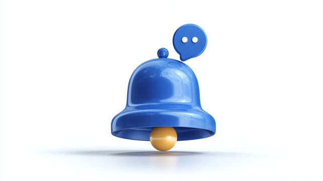 A vibrant blue notification bell with a message bubble icon signifies new alerts on a clean white background. Stay updated with instant notifications. - Powered by Adobe