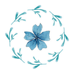 Decorative watercolor frame in the shape of a heart. A frame of botanical flowers.