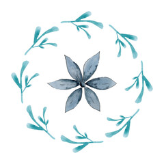 Decorative watercolor frame in the shape of a heart. A frame of botanical flowers.