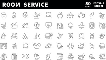 Room service icons set. editable line icons for hotels and hospitality services