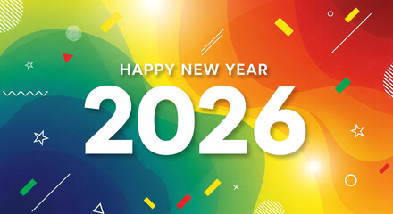 Colorful abstract happy new year 2026 background with gradient and fireworks
