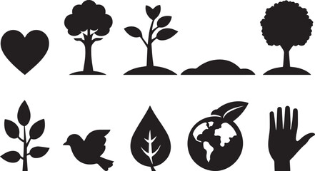 Environmental and nature icons: growth, heart, earth, leaf, hand Vector