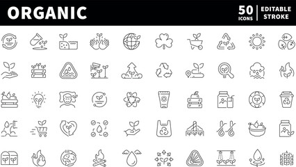 Organic icons set — editable line icons, outline, eco.friendly, nature symbols