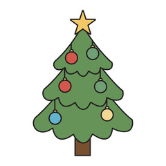 Decorated Christmas Tree with Star and Ornaments
