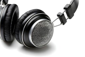 Close-Up View of Modern Black Headphones with Metallic Grill Design