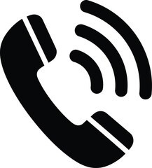Cartoon Phone Call Icon Illustration – Black Telephone Handset with Signal Waves for Communication, Contact, or Customer Service Design Assets