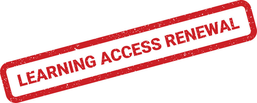 Textured red rubber stamp indicating Learning Access Renewal for educational platform or subscription reminders