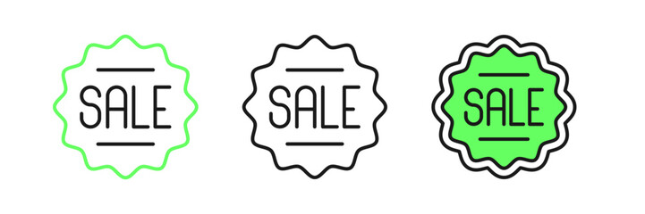 Set line Price tag with an inscription Sale icon isolated on white background. Badge for price. Promo tag discount. Vector