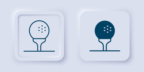 Filled and outline Golf ball on tee icon isolated on grey background. Square button. Vector