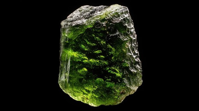 Moldavite: Luxury Green Crystal Gem for Healing and Geology Enthusiasts, Isolated on Elegant Background