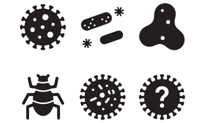 Essential Hygiene and Pathogen Icon Set: Virus Silhouettes, Hand Washing Steps, and Microbe Threat Symbols Vector Graphics