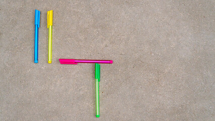 close-up of many colored pens