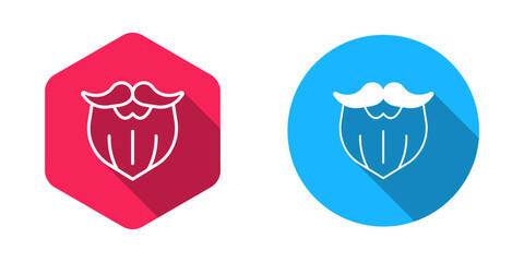 Filled and outline Mustache and beard icon isolated with long shadow background. Barbershop symbol. Facial hair style. Vector