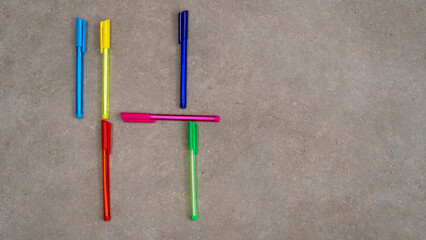 close-up of many colored pens