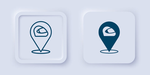 Filled and outline Racing helmet icon isolated on grey background. Extreme sport. Sport equipment. Square button. Vector
