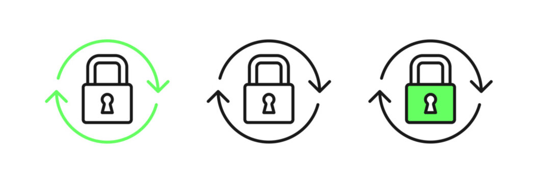 Set line Lock icon isolated on white background. Padlock sign. Security, safety, protection, privacy concept. Vector