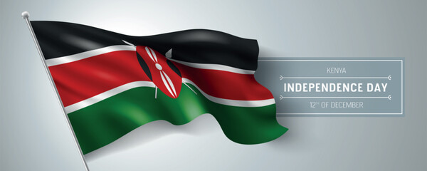 Kenya happy independence day greeting card, banner vector illustration. Kenyan national holiday 12th of December design element with realistic flag