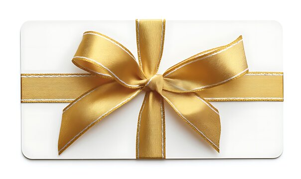 A gold ribbon tied around a white gift box simple elegant presentation