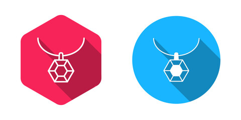 Filled and outline Pendant on necklace icon isolated with long shadow background. Vector