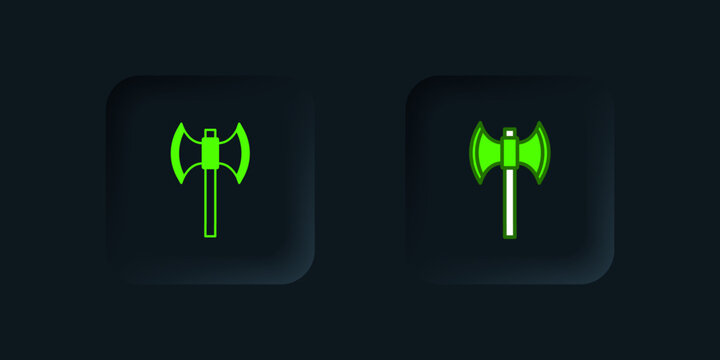 Green Medieval poleaxe icon isolated on black background. Black square button. Vector