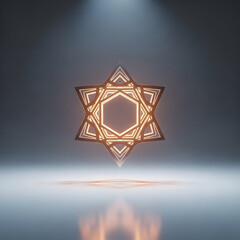 Geometric Star Shape Glowing on Reflective Surface