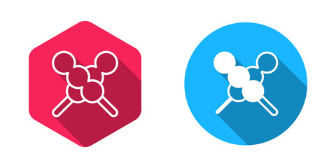 Filled and outline Meatballs on wooden stick icon isolated with long shadow background. Skewer with meat. Vector