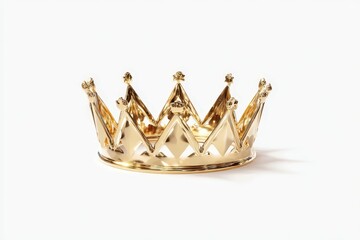 A 3D render of a golden crown, minimalist modern style. Isolated on a plain white background. Symbol of leadership, king, success, and premium quality.