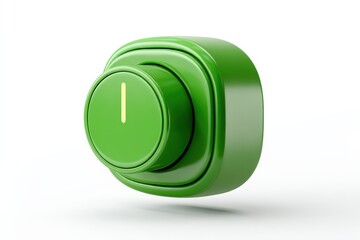 A 3D render of a modern toggle switch in the 'on' position (green). Isolated on a plain white background. Concept of activation, start, enable, and technology.