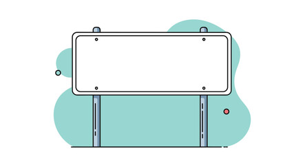 A blank sign on two poles in front of a turquoise background is ready for customization and easy to integrate into your design project.