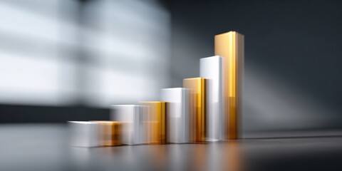 Abstract golden and silver bar graph in soft focus modern interior
