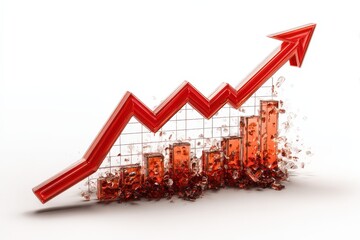 A 3D render of an increasing line graph with a red line. Isolated on a plain white background. Concept of positive trends, financial growth, and business statistics.