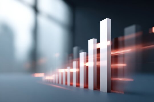 Abstract 3d bar graph with motion blur in modern office setting