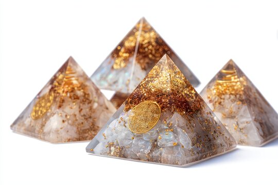 Stunning Orgone Generator Pyramids: Elegant Nature-Inspired Decor with White Crystal and Abstract Texture