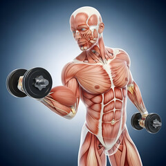 Anatomy of a Human Body Lifting Weights in an Educational Diagram