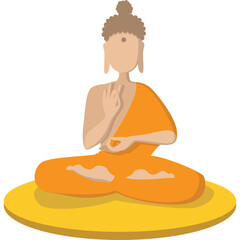 Zen Buddhist Monk Meditating In Lotus Pose Wearing Orange Robe With Eyes Closed In A Serene Spiritual Atmosphere On Yellow Cushion With Transparent Background