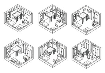 Isometric Room Layout Variations Interior Design Concepts and Planning furniture icons interior design architecture