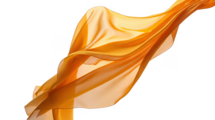 Flowing orange fabric with soft folds and light isolated on a transparent background