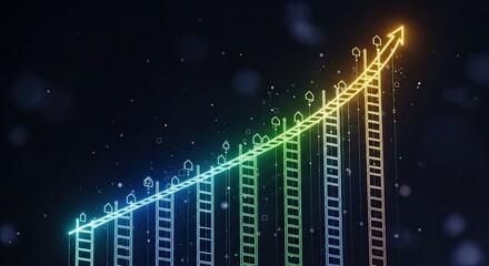Stunning business growth concept with vibrant ladders leading to success, symbolizing career advancement and financial goals achievement in a modern, dynamic way